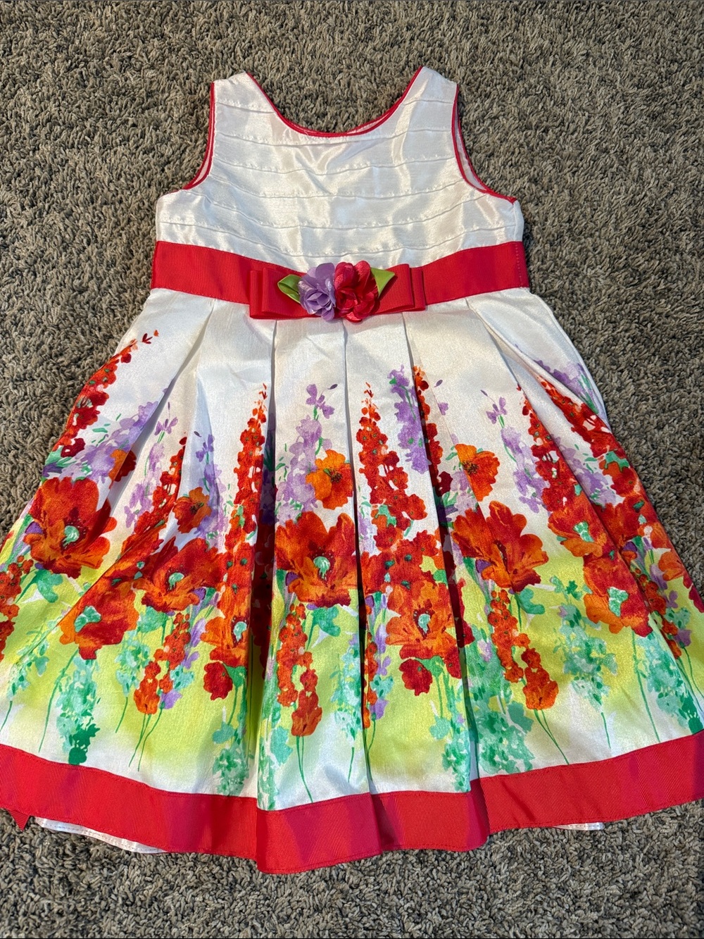 Youngland White Floral Party Dress with Red Accents
